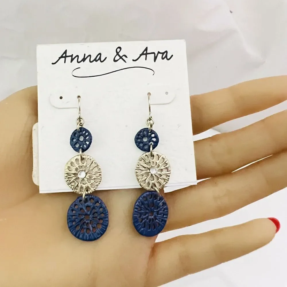 Anna & Ava Earrings Dangle Drop  Circlessilver Blue Tone 4554